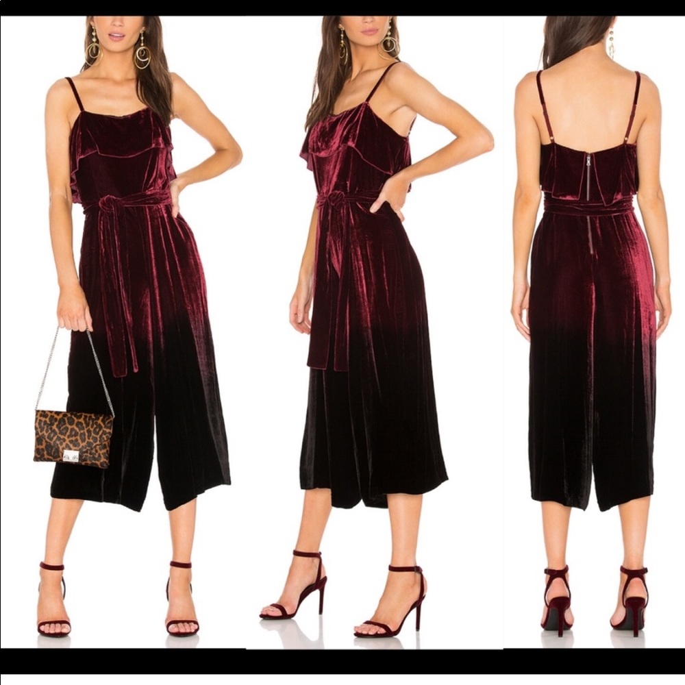 Alice & Olivia Ally Burgundy Ombre Velvet Wide Leg Jumpsuit